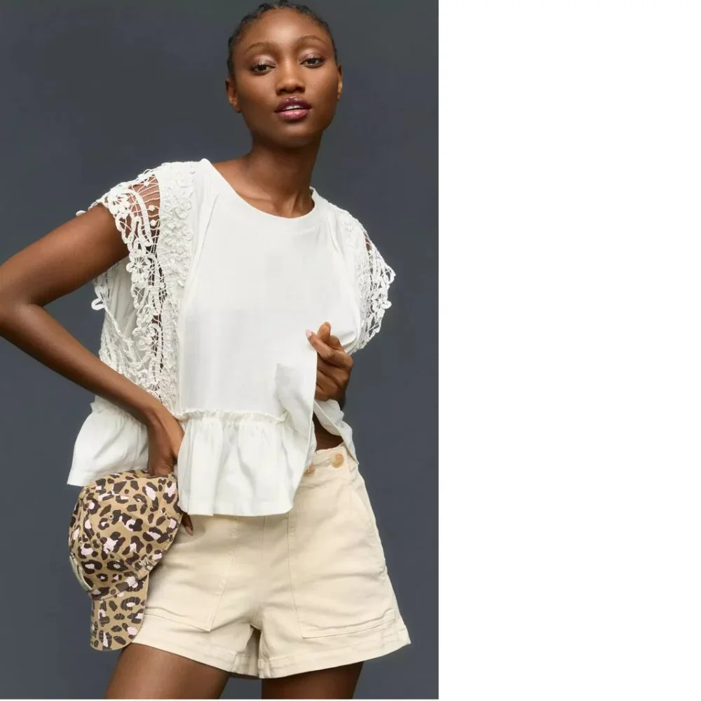 By Anthropologie Babydoll Lace Top size S new with tag white color_4